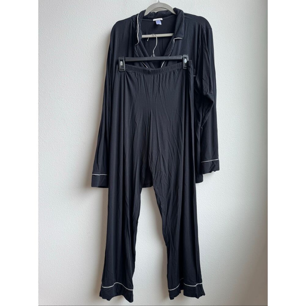 Eberjey Womens Gisele Print Long Sleeves Pajama Set Black White Trim Size XL - Picture 2 of 11
